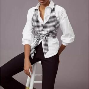 Maeve Anthropologie Gingham Crop Top Medium Black White Neutral Layering